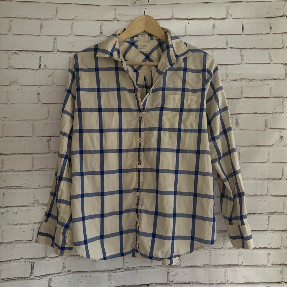 J. Crew Blue and White Plaid Button Down Shirt